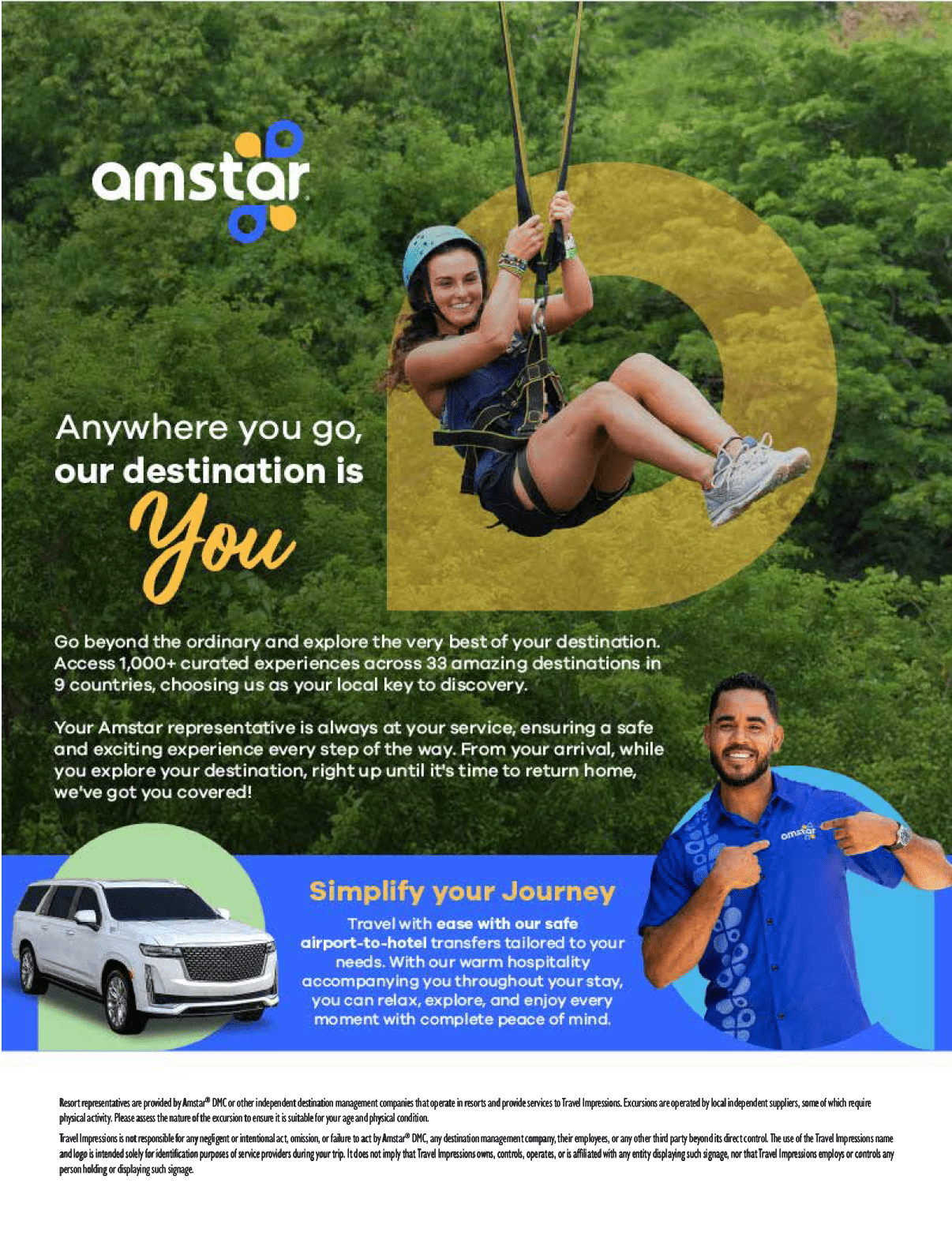 A man and woman are shown on a banner advertisement for a company. The woman is swinging on a rope, while the man is pointing. The advertisement is for a tour company. AI generated content