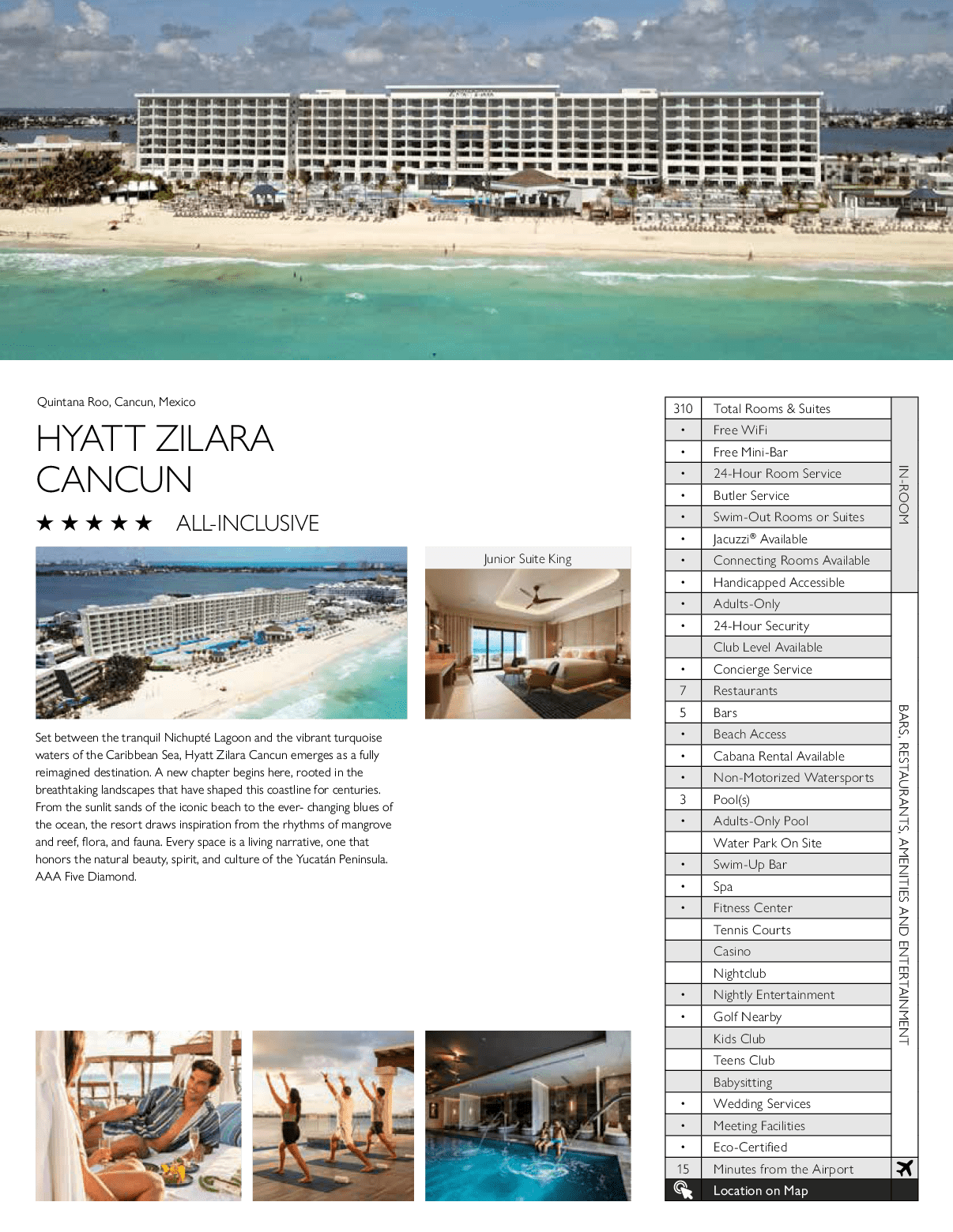 A Hyatt Zilara Cancun advertisement with a photo of a beach and hotel. AI generated content