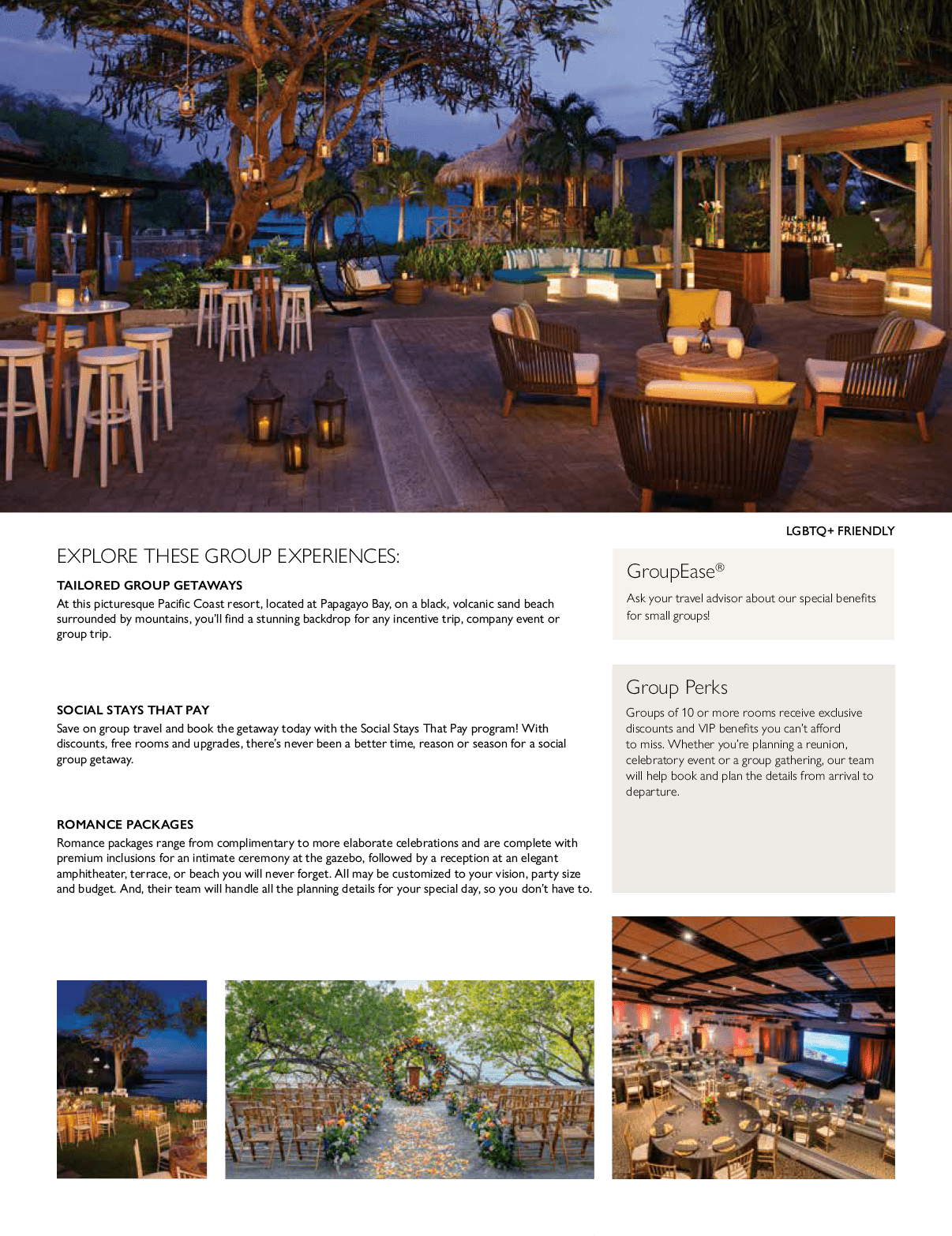 A website page with a menu of group experiences. Description generated by AI