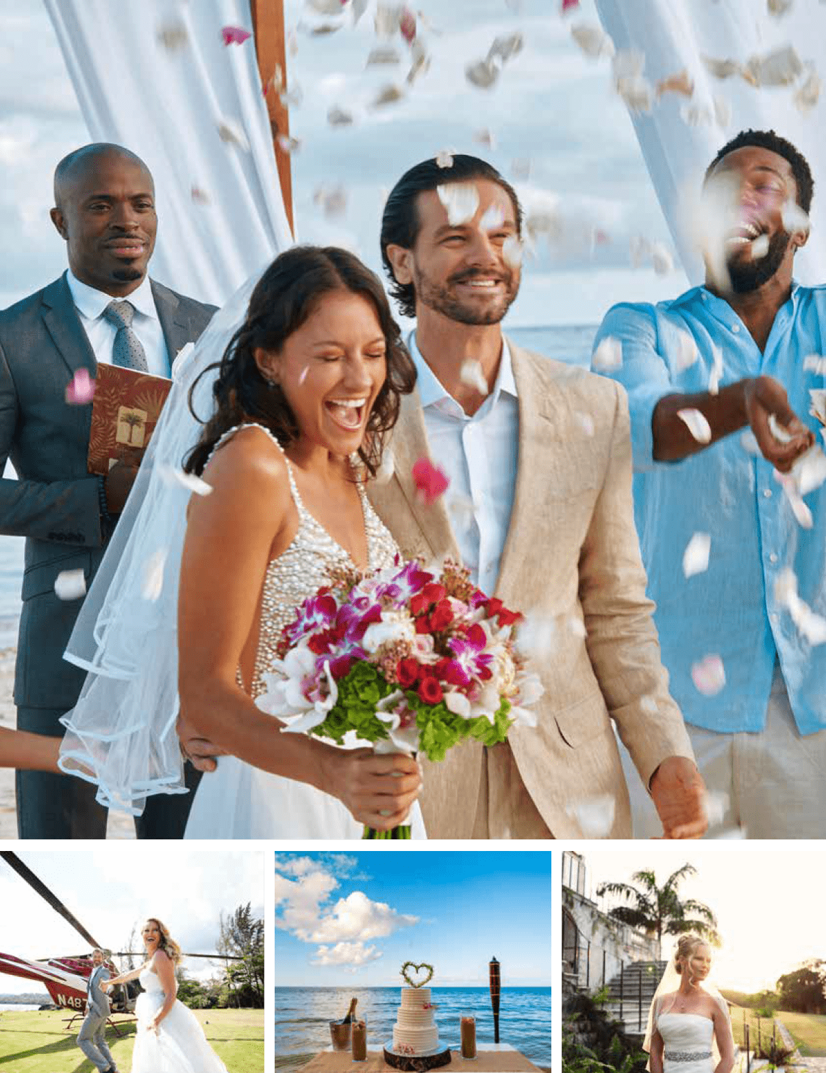 A bride and groom are shown in a photo. Description generated by AI
